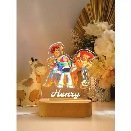 Personalised Toy Story Movie Night Light |Custom Name | birthday gift | Kid nursery room| table lamp|Wooden light| Warm light