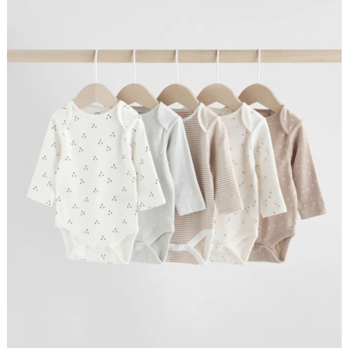 Buy Neutral 100% Cotton Long Sleeve Baby Bodysuits 5 Pack from Next USA