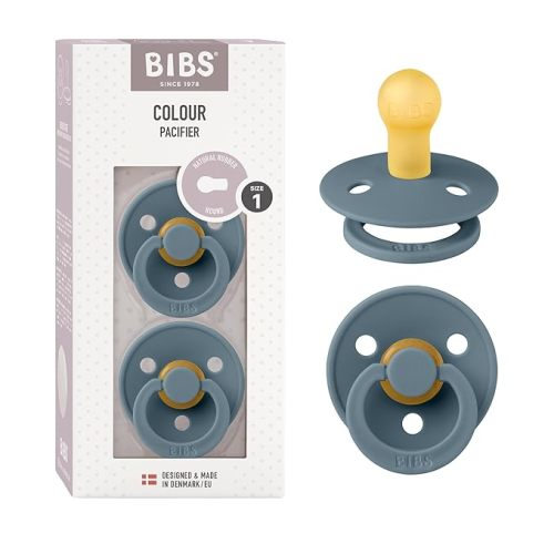 BIBS Pacifiers | Natural Rubber Baby Pacifier | Set of 2 BPA-Free Soothers | Made in Denmark | Petrol Blue | Size 0-6 Months - Size 1 (Pack of 2)