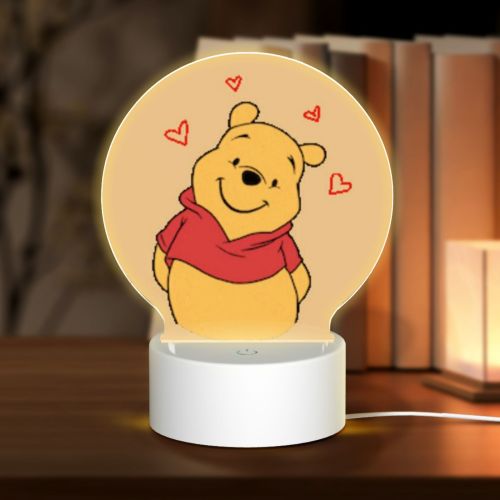 Happy Winnie Pooh Round Acrylic Night Light USB Cable LED Lamp Base with Touch Control Adjustable 3 Light Modes Nightlight Decorative