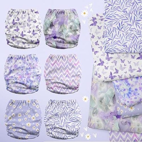 Mama Koala 3.0 Cloth Diapers for Babies with AWJ Lining, 6 Pack with 6 Natural Cloth Diaper Inserts - Reusable and Washable Pocket Diapers (Light Lavender)