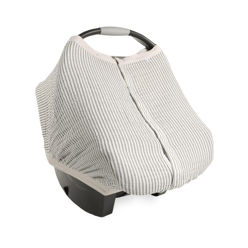 Cotton Muslin Car Seat Canopy - Grey Stripe