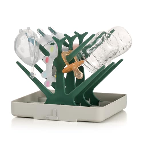 haakaa Baby Bottle Drying Rack, Space Saving Bottle Drying Tree for Bottles/Pump Parts/Pacifiers and Other Baby Essentials, Easy-Store Dryer Rack Great for Home & Travel, BPA Free (Forest Green)