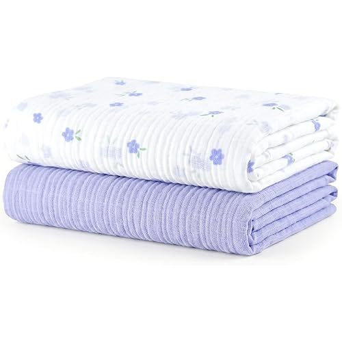Muslin Swaddle Blankets for Newborns, 2 Pack Multipurpose 100% Organic Cotton, Ultra Soft Breathable Receiving Blanket 47 x 47 inches, Swaddle Wrap for Baby Boys & Girls