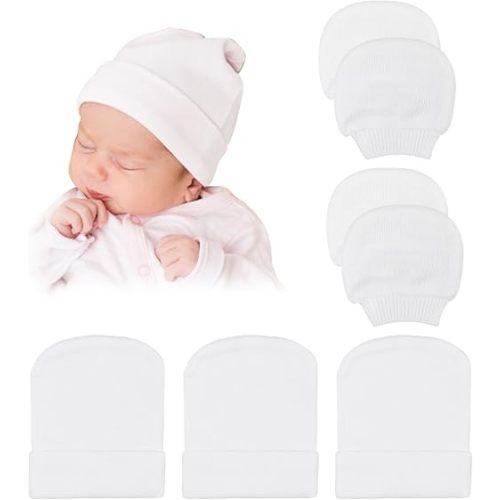 DRESHOW BQUBO Newborn Hospital Hat and Mittens Infant Baby Beanie Soft Cotton Cute Knot Nursery Cap for 0-6 Months Girls Boys