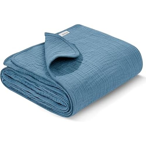 Muslin Swaddle Blankets, Swaddle Blanket for Baby Girls and Boys, Baby Receiving Blankets, Baby Essentials, Suitable for Neutral Newborns and Crib Essentials, Large 40 x 36 inches (Blue)