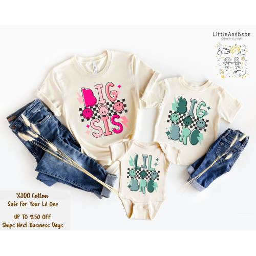 Matching Sibling Shirts, Big Sister, Little Brother, Big Brother, Little Sister Tee, Retro Kids, Toddler, Baby, Girls, Boys, Announcement