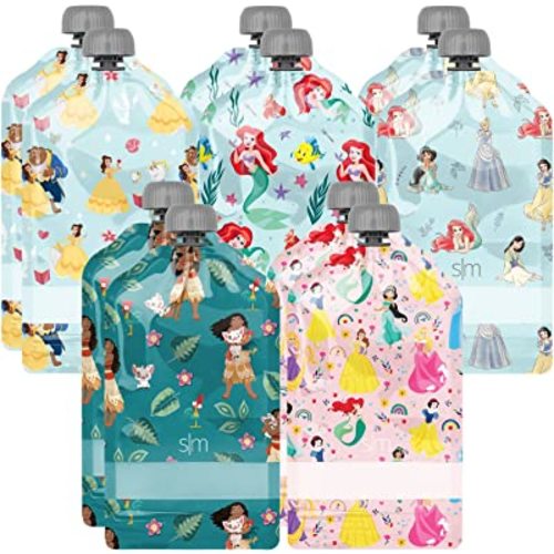 Simple Modern Disney Reusable Baby Food Pouches for Toddlers | BPA Free Plastic, Food Safe, Freezer Safe | Refillable for Applesauce Yogurt & Puree Squeeze Pouch | 10 pack | 5oz | Disney Princesses