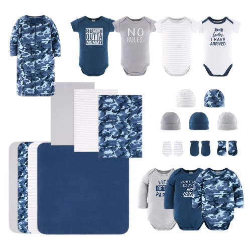 The Peanutshell Newborn Baby Layette Gift Set for Boys, Shower Gift Essentials, Blue Camo