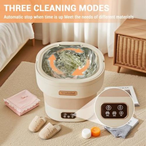 12L Portable Washing Machine, Foldable Mini Washer with with 4 Modes and Spin Basket Deep Cleaning Beige