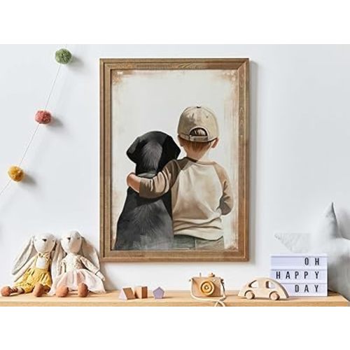 Labrador Nursery Decor - Boy & Dog Art Print, Black Lab, Toddler & Boys Room Decor, 62 cm (L) x 46 cm (W) Print