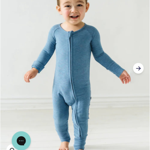 Heather Blue Ribbed Zippy - Little Sleepies