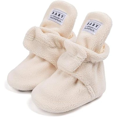 Sawimlgy Newborn Infant Baby Girl Boy Cotton Booties Stay On Sock Slippers Soft Bedroom Shoes Non-Skid Ankle Boots With Grippers Toddler Crib Warm Shoe First Walker Birthday Shower Gift