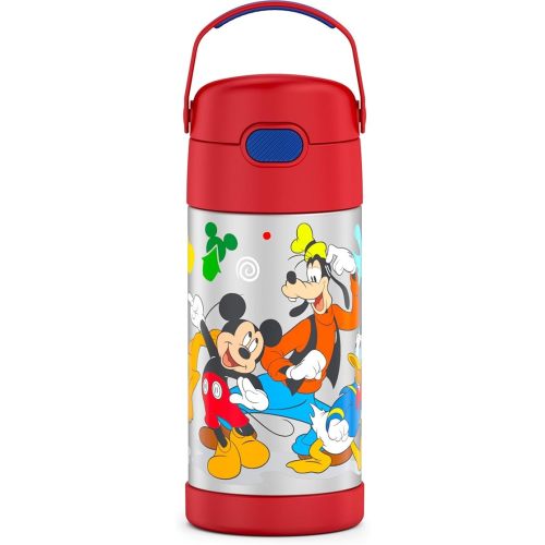 THERMOS FUNTAINER Water Bottle with Straw - 12 Ounce - Kids Stainless Steel Vacuum Insulated Water Bottle with Lid, Mickey Mouse