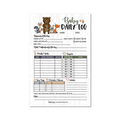 Hadley Designs Nanny Newborn Baby or Toddler Log Tracker Journal Book, Daily Schedule Feeding Sleep Naps Activity Diaper Change Monitor Notes, Supplies for Daycare, Babysitter, Caregiver, 50 Sheet