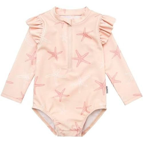 Gerber Baby Girls' Toddler Long Sleeve One Piece Rashguard Swimsuit