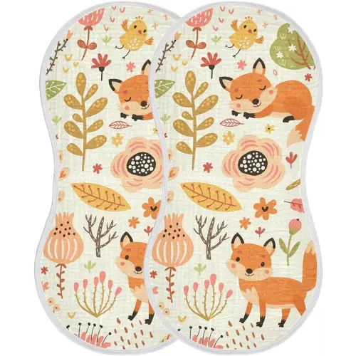 Kigai Fox and The Flower Muslin Baby Burp Cloths, Large Absorbent Cotton Muslin Burp Cloths Set of 1, Washcloths, Face Towel, Bibs for Newborn Boys Girls, 11 x22 Inch