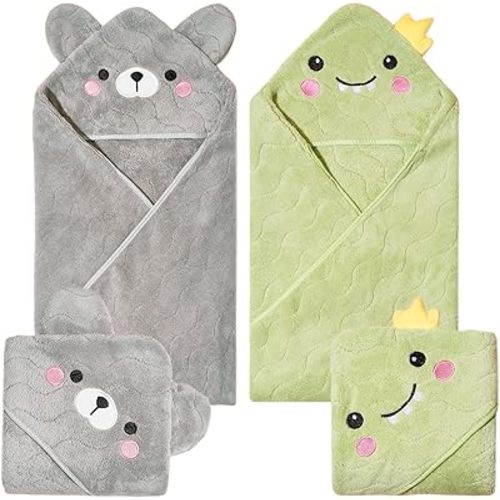 Hooded Baby Towels, 2-Pack Baby Towels 31.5 * 31.5 inch Ultra Absorbent Soft Thick Baby Bath Essentials 0-4 Years Toddler Bath Towel Baby Beach Towel as Best Gift for Newborn Boy and Girl