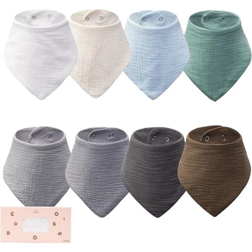 8 pack-Muslin Baby Bibs, 100% Cotton Baby Bandana Drool Bibs, Ultra Soft & Absorbent for Newborns & Infants