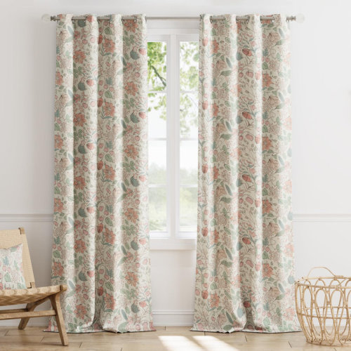 JINCHAN Polyester Blackout Kids Curtains Blue Floral Curtains for Girl Room Grommet Top Curtain Pair & Reviews | Wayfair