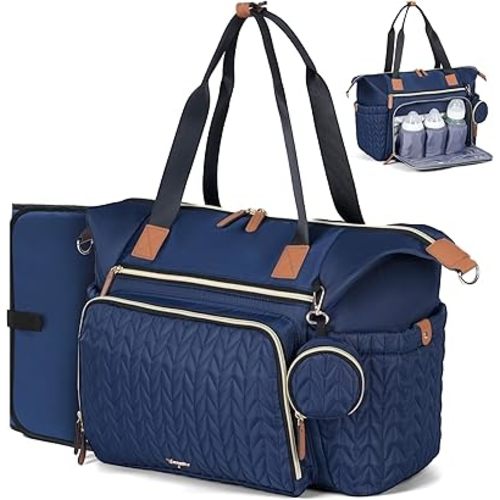 Diaper Bag Tote, Large Diaper Bags Waterproof, Hospital Bag for Labor Delivery, Baby Bag with Pacifier Case, Travel Diaper Tote with Changing Pad, Dark Blue