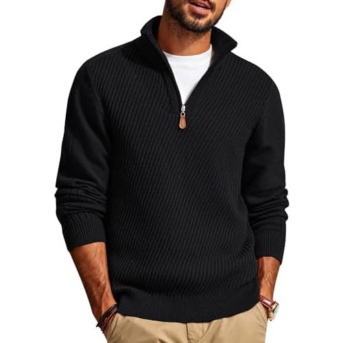 PJ PAUL JONES Mens Quarter Zip Pullover Sweaters Casual Slim Fit Knit Texture Sweater
