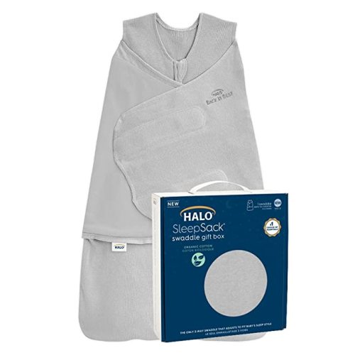 HALO Sleepsack Swaddle 100% Organic Cotton Newborn 1-Piece Gift Set with Box, TOG 1.5, 0-3 Months, Cloud - Cloud - Gift Box - Newborn (Pack of 1)