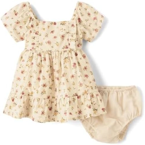 The Children's Place Baby Girls' and Newborn Short Sleeve Ruffle Dress