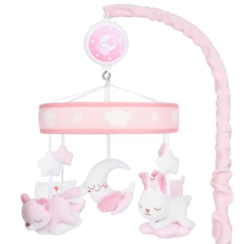 YIERCHOO Crib Mobile for Girls, Baby Mobile for Crib with 12 Lullabies Digital Musical Box, 3 Modes, Volume & Songs Control, Pink Design for Nursey Decor