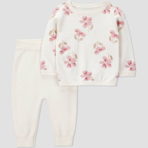 Carter's Just One You® Baby Girls' 2pc Floral Sweater and Jogger Pants Set - Cream 3M