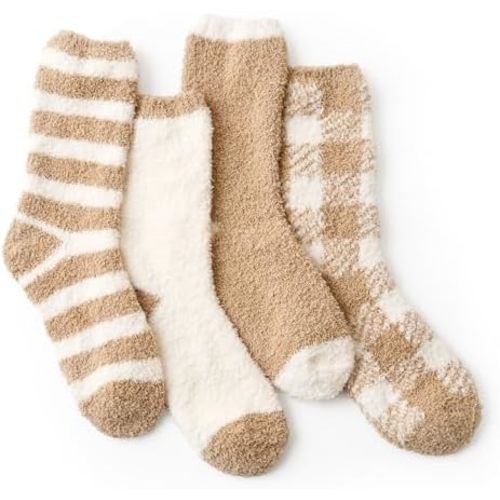 Snuggle Sac Warm Fuzzy Socks Christmas Socks for Women Super Soft Cozy Winter Slipper Socks Set Birthday Gifts For Her 4Pairs