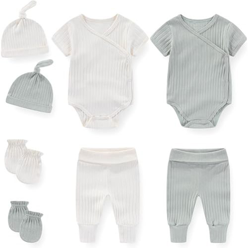 Solid Unisex Baby Boy Girl Layette Sets 8 pack Cotton Comfort Infant Clothes New born Essentials