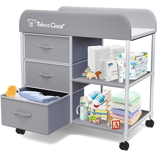 G TALECO GEAR Baby Changing Table, Portable Changing Table, Diaper Changing Station with Waterproof Pad, Changing Table Dresser with 3 Storage Baskets, Mobile Nursery Organizer for Newborn Essentials