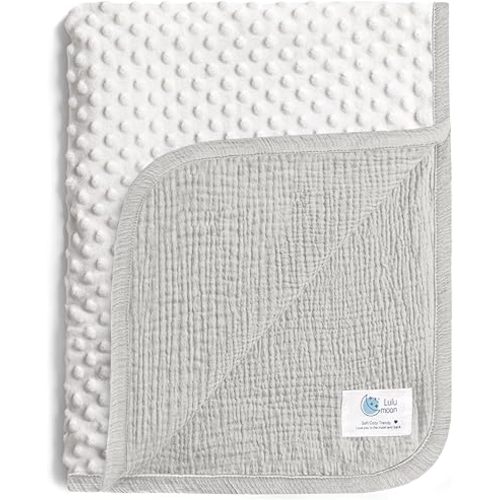 lulumoon Baby Blankets for Boys Newborn: Muslin & Minky Dotted Backing - Thermal Receiving Blanket for Stroller & Registry Gift 30"x40"（Gray