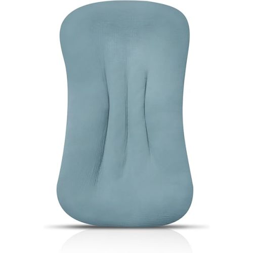 Muslin Baby Lounger Cover Organic Cotton Removable Slipcover Fits Infant Lounger Pillow Soft Comfortable Newborn Padded Lounger Cover Floor Seat Cover for Boys and Girls (Light Brown)