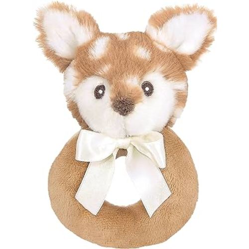 Bearington Baby Lil’ Willow, 5.5 Inch Fawn Plush Stuffed Animal, Soft Baby Rattles and Plush Rings