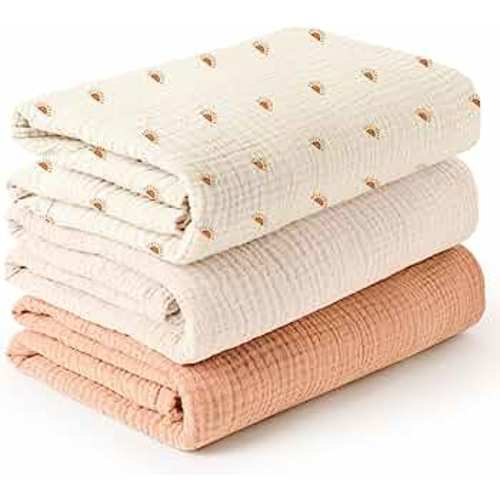 Konssy 3 Pack Muslin Swaddle Blankets for Unisex, Newborn Receiving Blanket, Large 47 x 45 inches, Soft Breathable Muslin Baby Swaddles for Boys & Girls