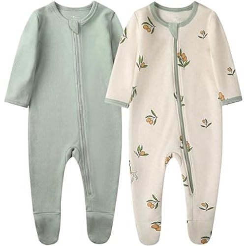 O2 BABY Baby Boys Girls Organic Cotton Zip-Front Sleeper Pajamas, Footed Sleep 'n Play