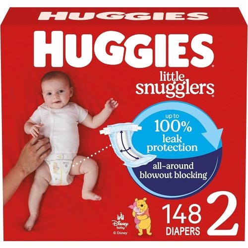 Huggies Size 2 Diapers, Little Snugglers Baby Diapers, Size 2 (12-18 lbs), 148 Count, Packaging May Vary