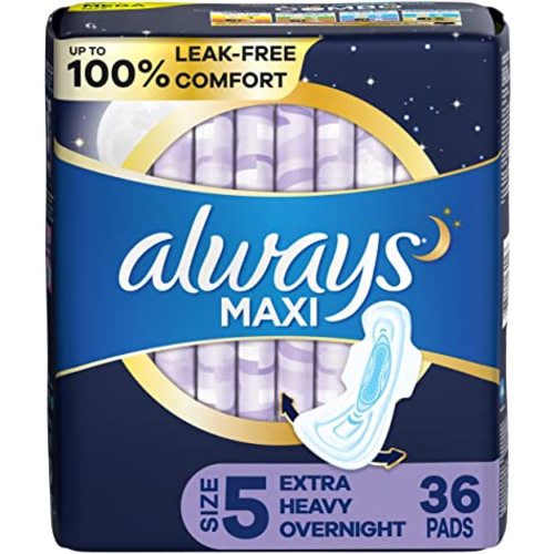 Amazon.com: Always Maxi Feminine Pads for Women, Size 5 Extra Heavy Overnight Absorbency, with Wings, Unscented, 36 Count : Health & Household