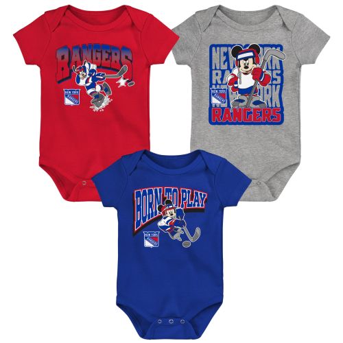Infant New York Rangers Blue/Red/Heather Gray Disney 3-Piece Bodysuit Set