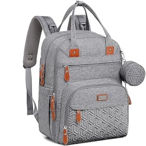 Diaper Bag Backpack, Unisex Baby Bags with Changing pad, Insulated Pockets & Pacifier Holder for Boys Girls, WELAVILA Large Multifunction Travel Back Pack for Mom & Dad, Gray