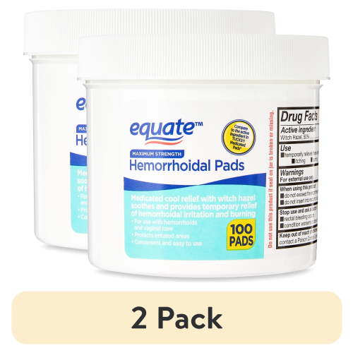 (2 pack) Equate Medicated Cool Relief Hemorrhoidal Pads, 100 Count