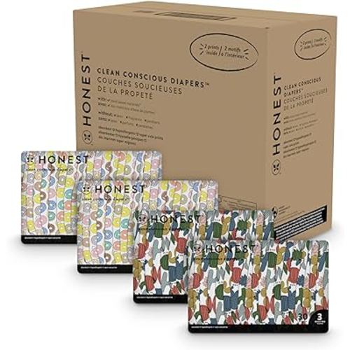 The Honest Company Clean Conscious Diapers | Plant-Based, Sustainable | Cactus Cuties + Donuts | Super Club Box, Size 3 (16-28 lbs), 120 Count