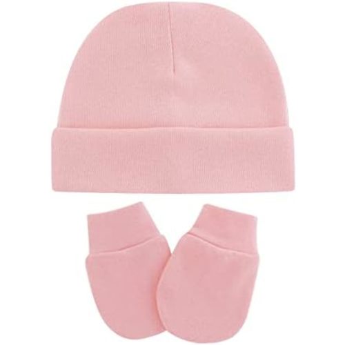 UTTPLL Newborn Hats Mittens Set Toddler Girls Boys Cotton Nursery Hospital Beanie No Scratch Gloves Unisex Baby Infant Caps