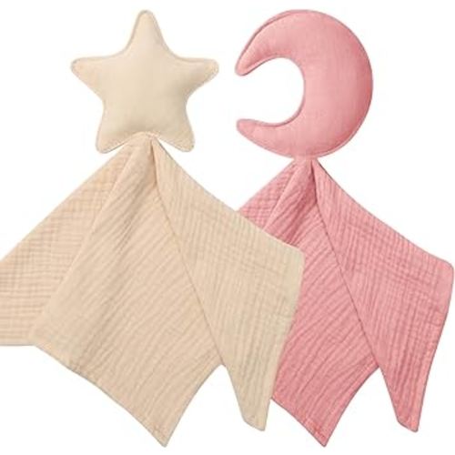 Newborn Baby Loveys Security Blanket Muslin Soft & Breathable,Organic Cotton Star & Moon Lovies for Baby New Born Boy Girl Unisex Baby Unique Neutral Presents for Babies Newborn Toddler
