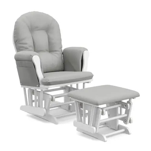 Storkcraft Premium Hoop Glider & Ottoman (White/Light Gray) — GREENGUARD Gold Certified Nursery Glider, Solid Wood Craftsmanship, Smooth-Gliding Nursery Chair and Ottoman, Award-Winning