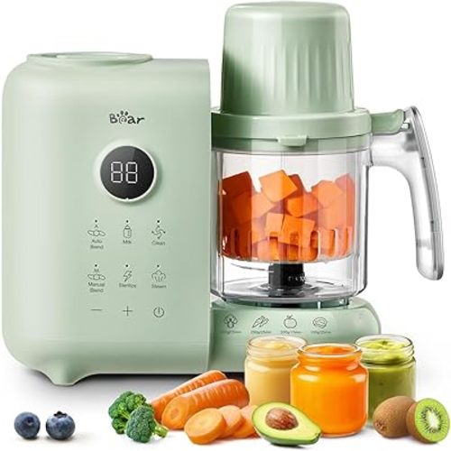 Bear 2025 Baby Food Maker with Two Layer Steam Baskets, Multifunction Baby Food Processor Steamer Puree Blender, Baby Food Mill with Bottle Warming Sterili-zing Auto Cleaning Function, BPA-Free