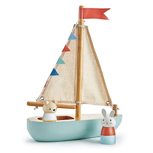 Tender Leaf Toys - Sailaway Boat - Educational Wooden Sailing Boat Play Set with 2 Animal Figures for Kids, Promotes Imaginative Play and Fine Motor Skills, Ship Toy Set for Boys and Girls - Age 3+