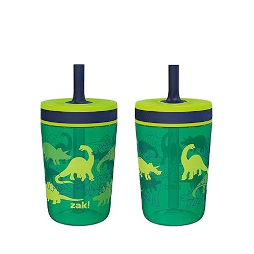 Zak Designs Kelso 15 oz Tumbler 2pc Set, (Campout) Non-BPA Leak-Proof Screw-On Lid with Straw Made of Durable Plastic and Silicone, Perfect Baby Cup Bundle for Kids